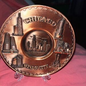 Copper toned metal Chicago souvenir plate